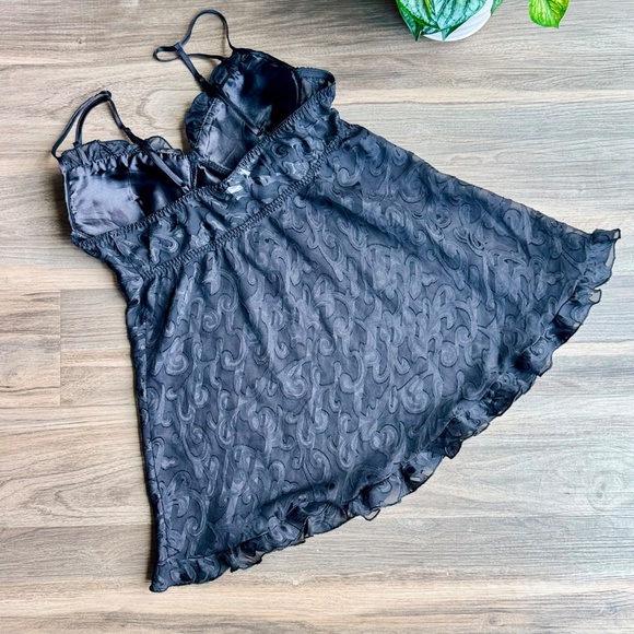 Seductive Wear by Cinema Etoile Black Sheer Embossed Babydoll | Vintage | Size L - Picture 11 of 11